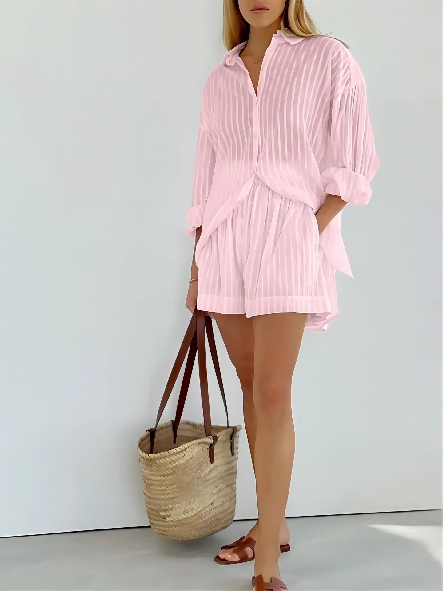 Monika - Komplet damski 2-częściowy - Bluzka i spodnie w paski, modny i wygodny design