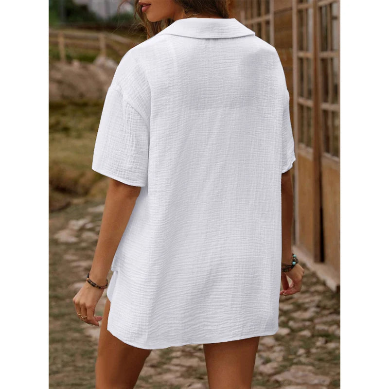 Milena - Komplet damski casual - Top z dekoltem V i szorty, wygodny i elegancki