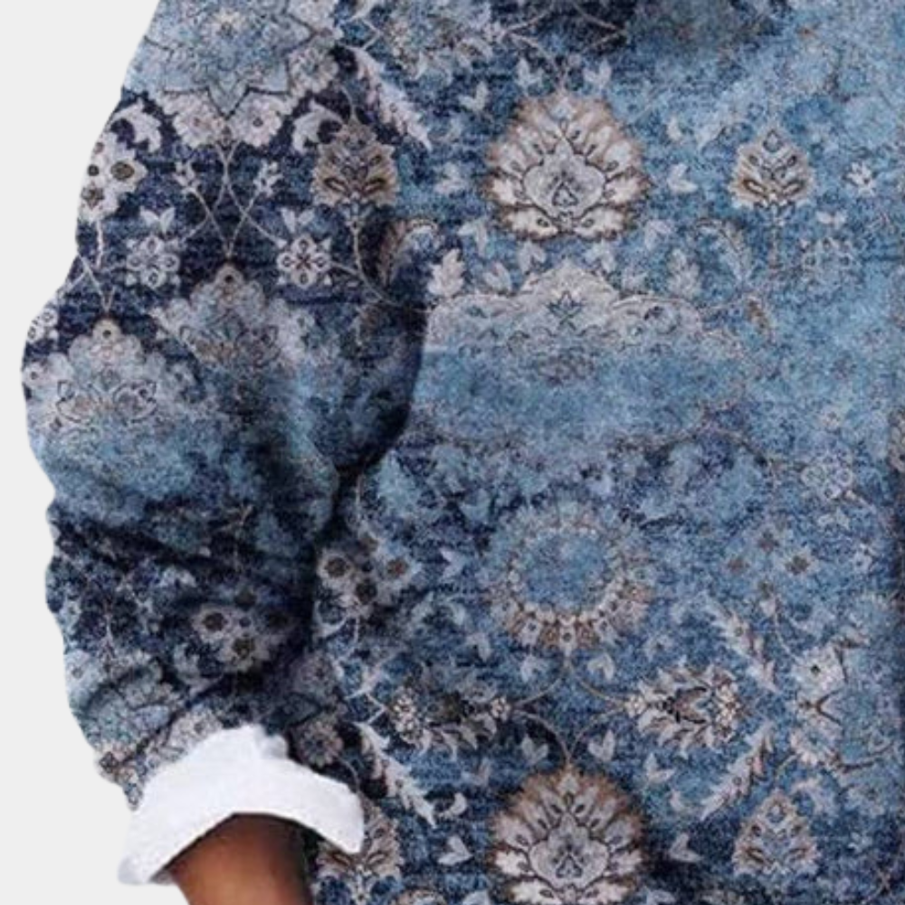 Daria | Lekki miękki sweter damski na jesień z dzianiny z nadrukiem i klasycznym dekoltem
