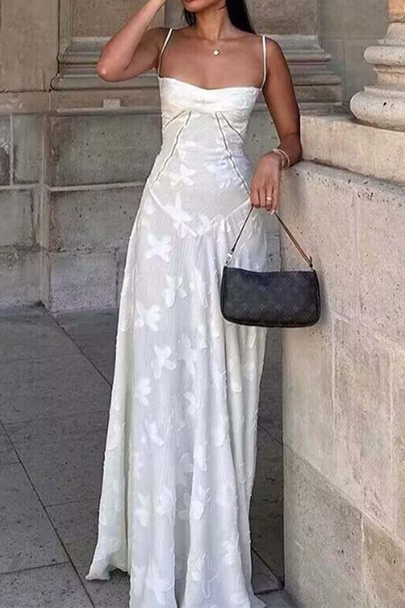 Sukienka Maxi BloomGrace z Koronkowym Wiązaniem i Kwiatowym Żakardem