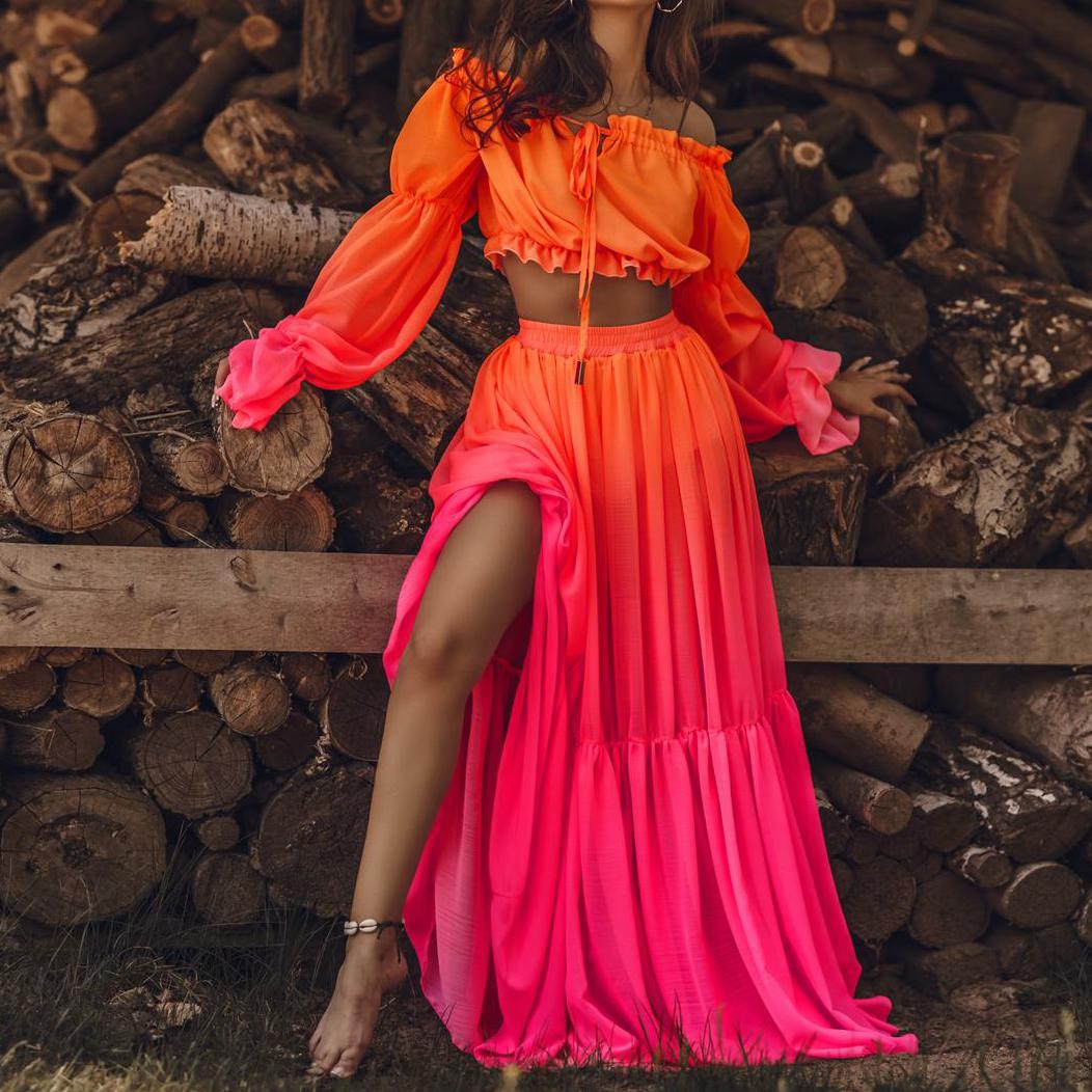 Natalia - Komplet damski - Off-shoulder top i długa spódnica