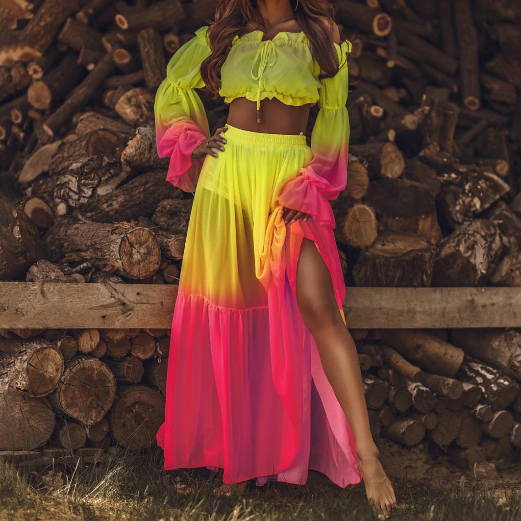 Natalia - Komplet damski - Off-shoulder top i długa spódnica