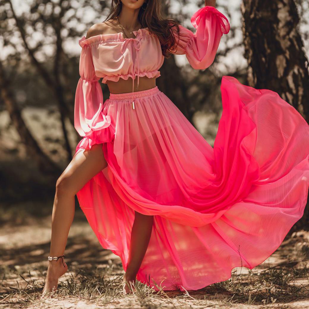 Natalia - Komplet damski - Off-shoulder top i długa spódnica
