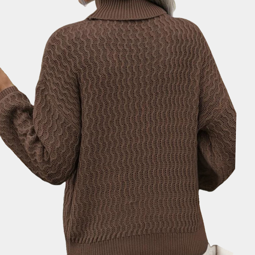 Hania | Lekki oddychający sweter damski na jesień z dzianiny z golfem w dopasowanym kroju