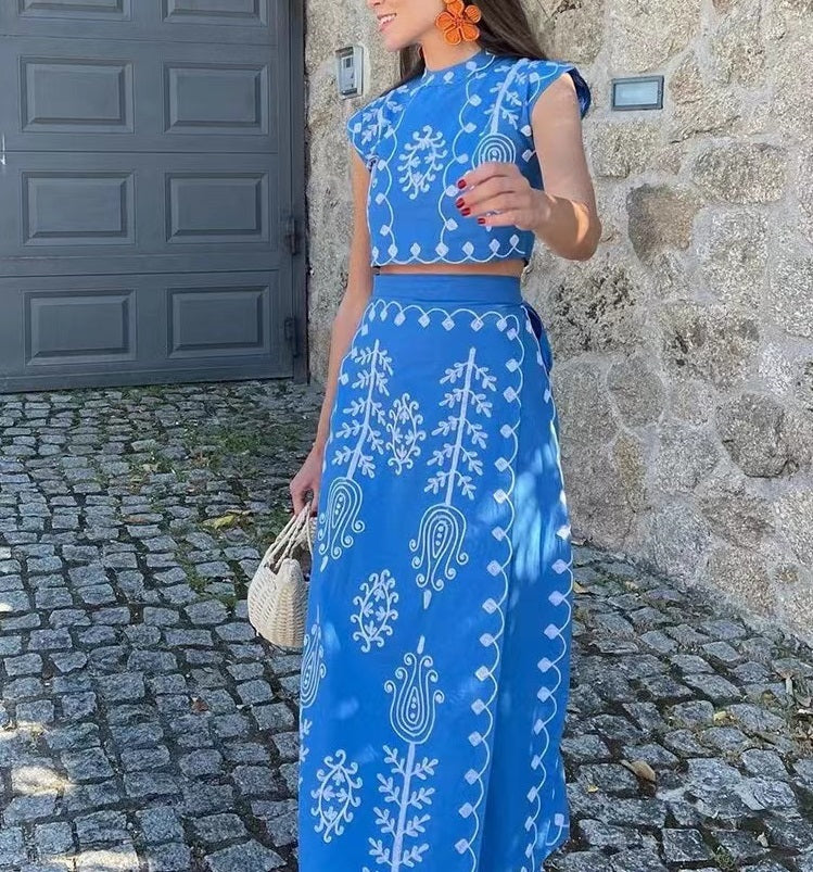 Zofia - Komplet damski - Crop top i spódnica, modna dwuczęściowa kombinacja