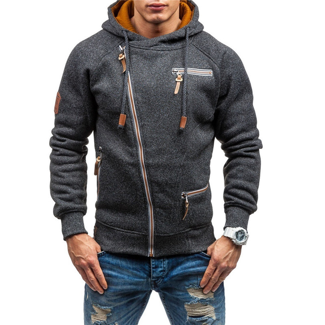 Paul | Bluza męska jesień z kapturem i skośnym zamkiem