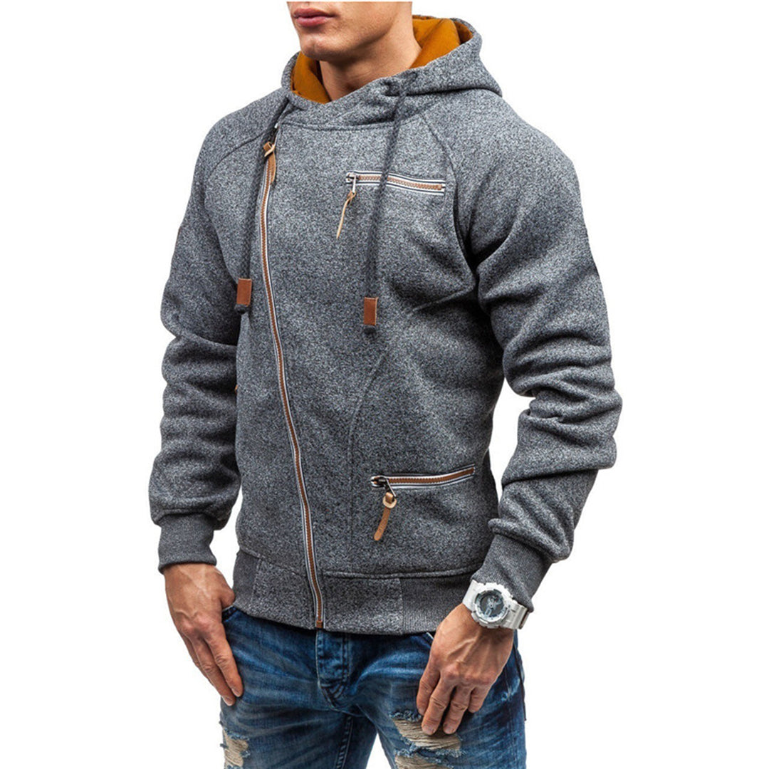 Paul | Bluza męska jesień z kapturem i skośnym zamkiem
