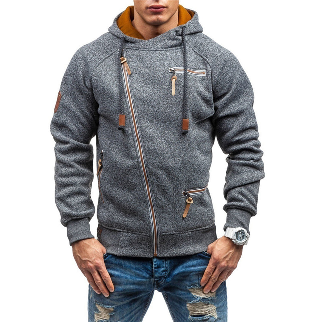 Paul | Bluza męska jesień z kapturem i skośnym zamkiem
