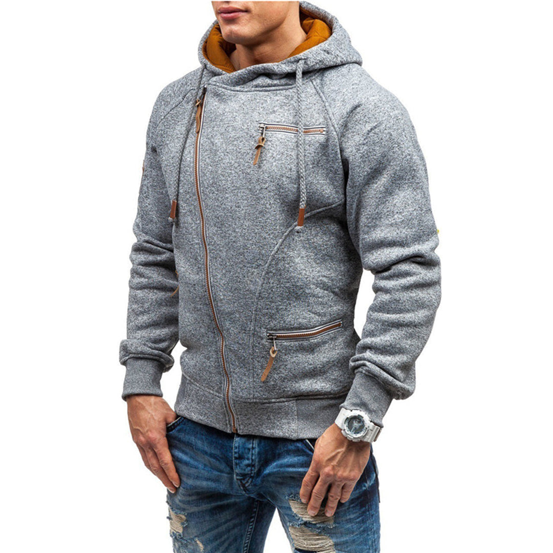 Paul | Bluza męska jesień z kapturem i skośnym zamkiem