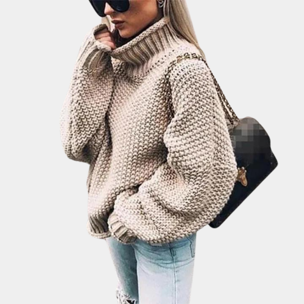 Fela | Gruby miękki sweter damski na jesień z dzianiny z golfem w oversize kroju