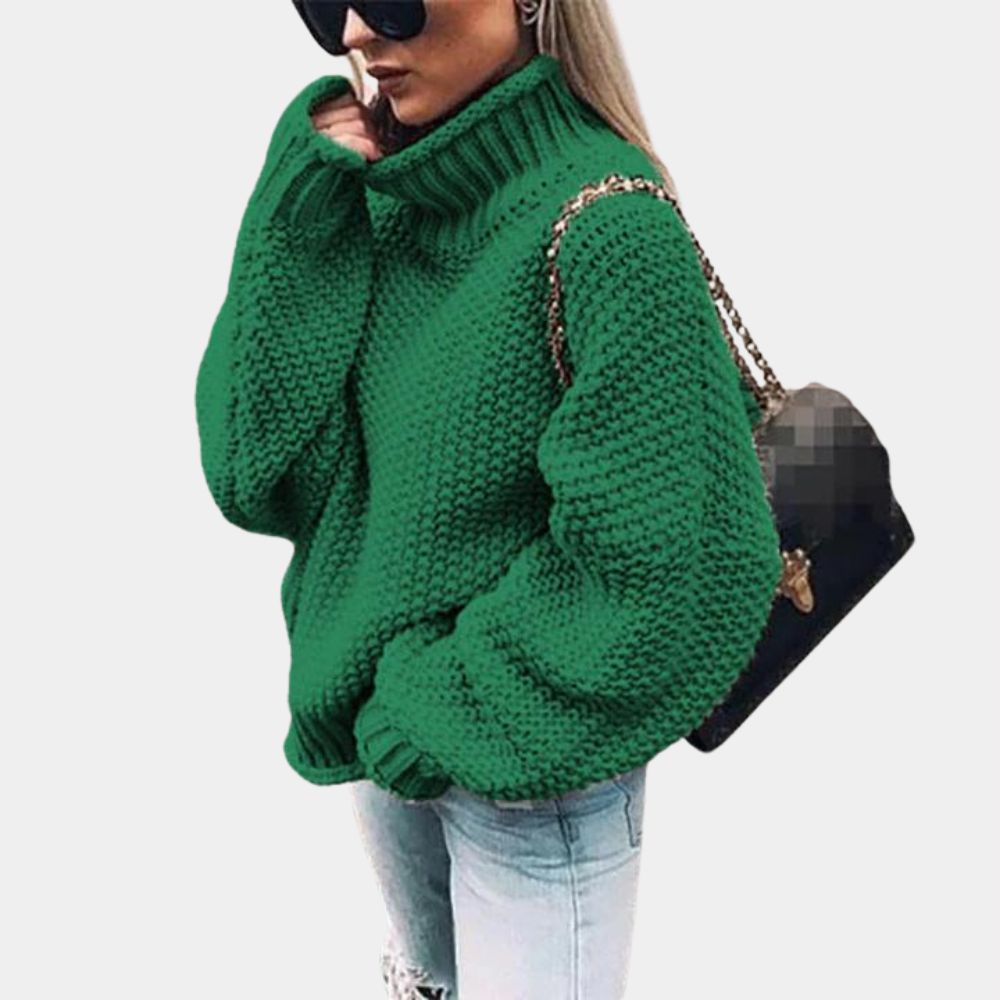 Fela | Gruby miękki sweter damski na jesień z dzianiny z golfem w oversize kroju