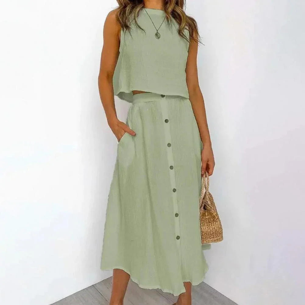 Emilia - Komplet damski z luźną midi spódnicą - Elegancki i lekki styl