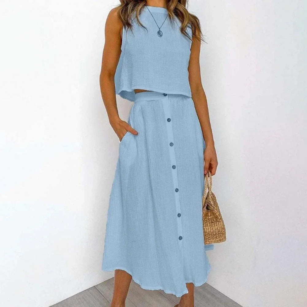 Emilia - Komplet damski z luźną midi spódnicą - Elegancki i lekki styl