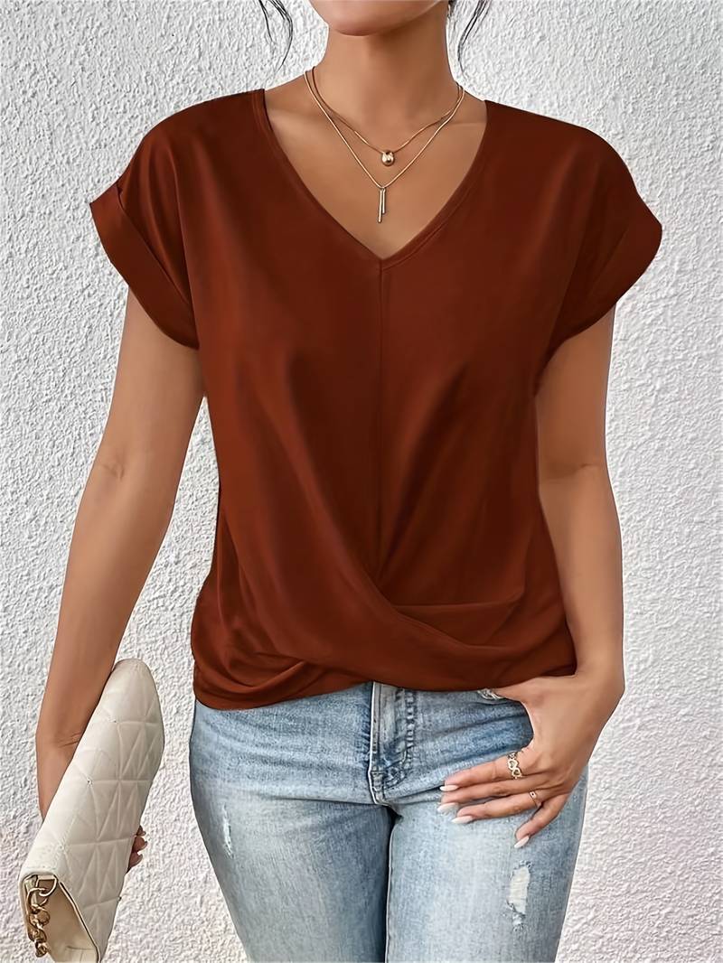 Ewelina | T-shirt dla kobiet jesień lekki przewiewny w bawełnianej mieszance z luźnym krojem