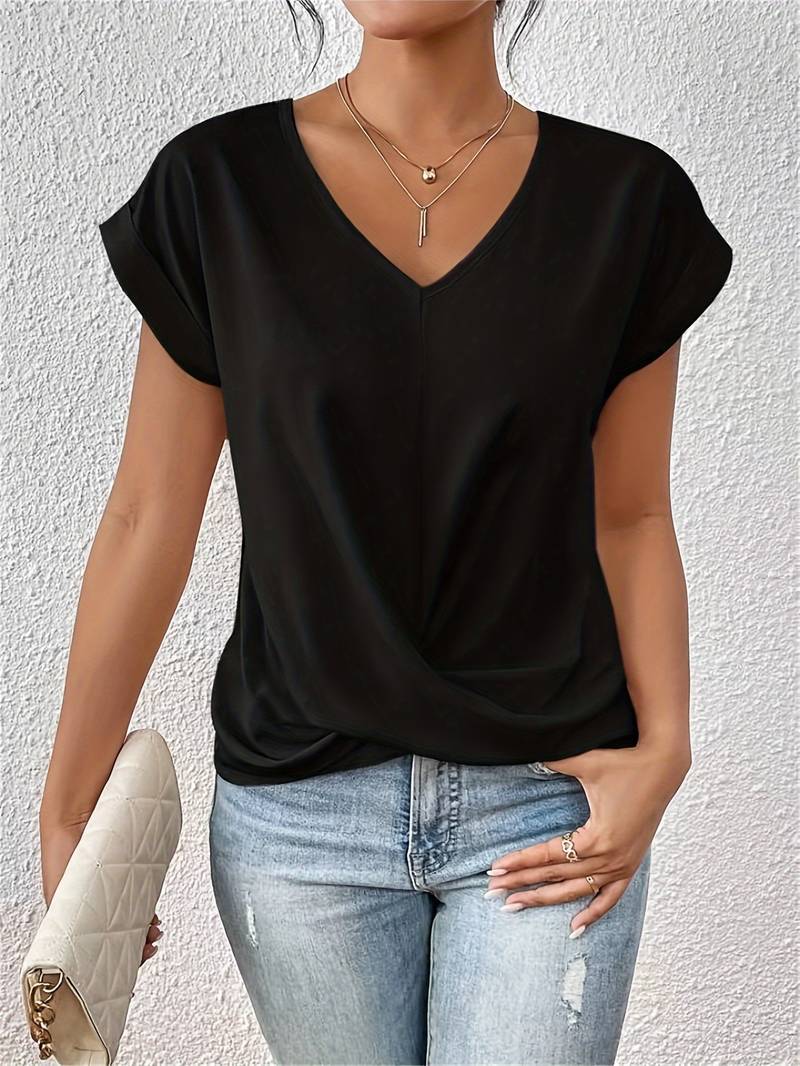 Ewelina | T-shirt dla kobiet jesień lekki przewiewny w bawełnianej mieszance z luźnym krojem