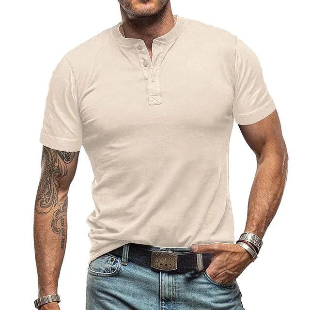 Kacper | T-shirt męski jesień lekki oddychający materiał z kołnierzykiem Henley i swobodnym krojem