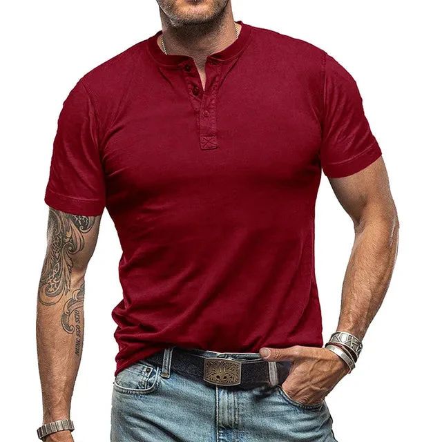 Kacper | T-shirt męski jesień lekki oddychający materiał z kołnierzykiem Henley i swobodnym krojem