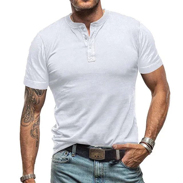 Kacper | T-shirt męski jesień lekki oddychający materiał z kołnierzykiem Henley i swobodnym krojem