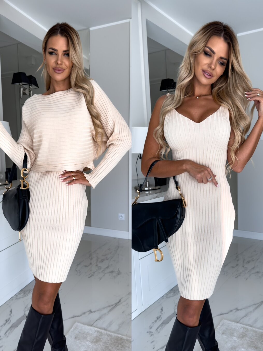Monika - Komplet damski z sukienką i swetrem - Warstwowy styl na różne okazje