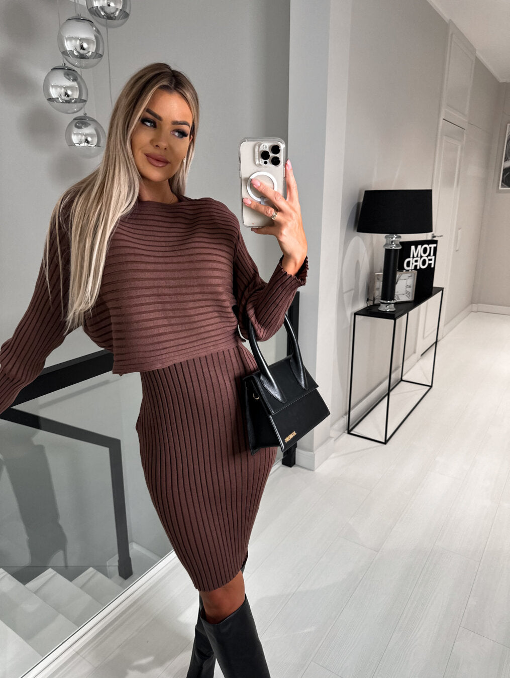 Monika - Komplet damski z sukienką i swetrem - Warstwowy styl na różne okazje