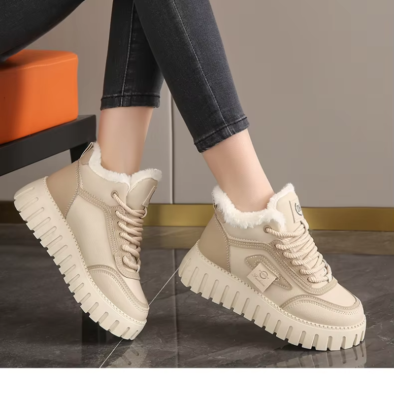 Dagmara - Wysokie Buty Zimowe z Nadrukiem Logotypu Damskie