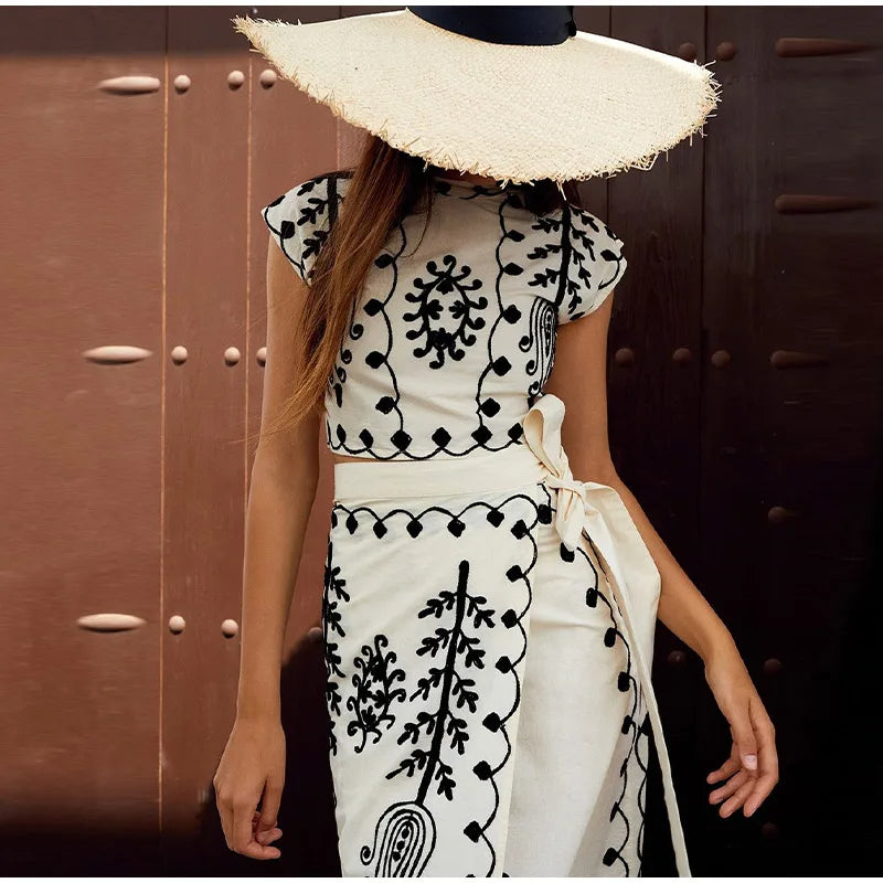 Zofia - Komplet damski - Crop top i spódnica, modna dwuczęściowa kombinacja