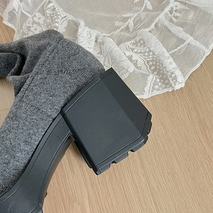 Týnia - Elastyczne kozaki nad kolano z zaokrąglonym noskiem (wersja alternatywna)