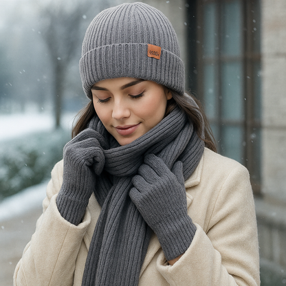 Beata | Ciepły zimowy komplet: czapka, szalik i miękkie rękawiczki damski