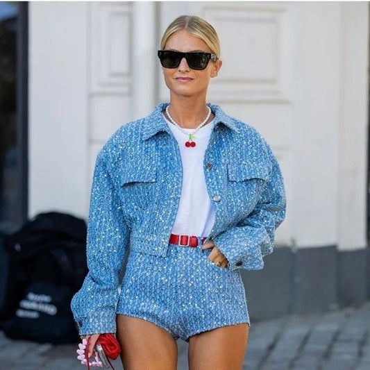 Dominika - Komplet damski 2-częściowy - Marynarka i szorty, casualowy look