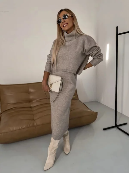 Zuzanna - Komplet damski elegancki - Sukienka i sweter z kołnierzem dla klasycznego stylu
