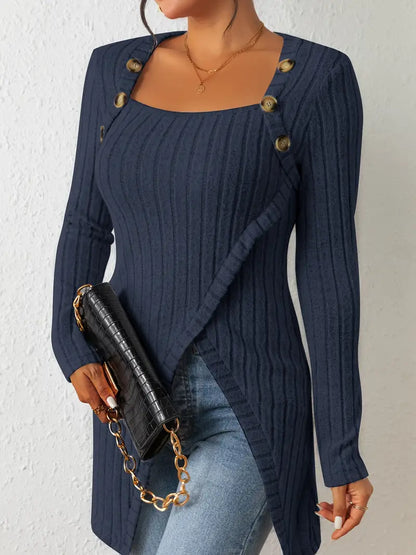 Natalia | Asymetryczny top damski z guzikami i prążkowaną strukturą