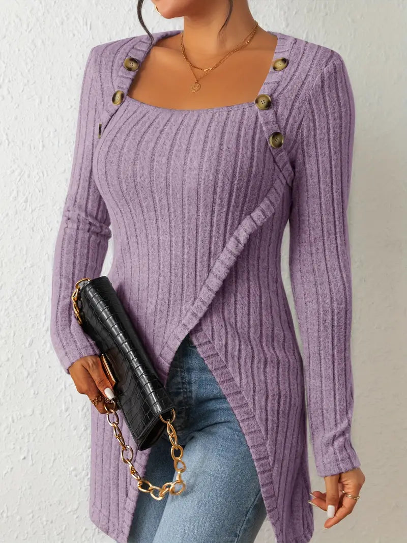 Natalia | Asymetryczny top damski z guzikami i prążkowaną strukturą