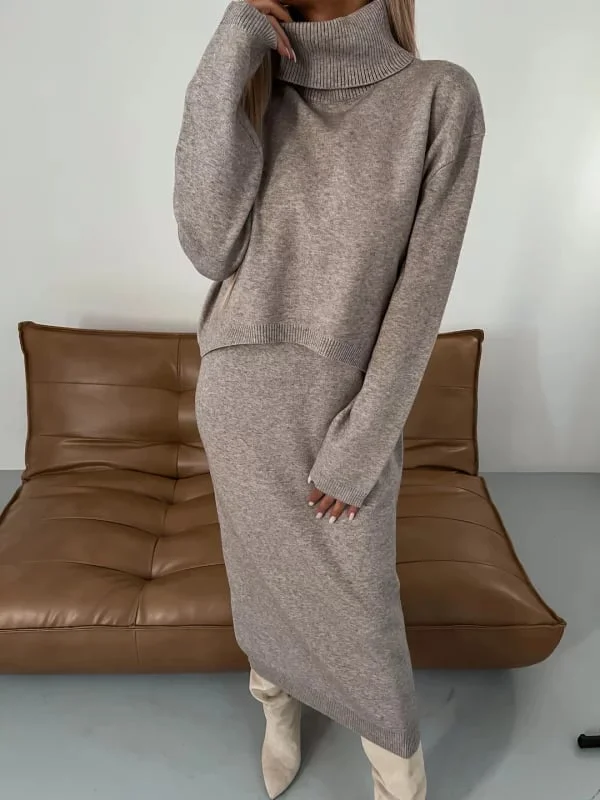 Zuzanna - Komplet damski elegancki - Sukienka i sweter z kołnierzem dla klasycznego stylu