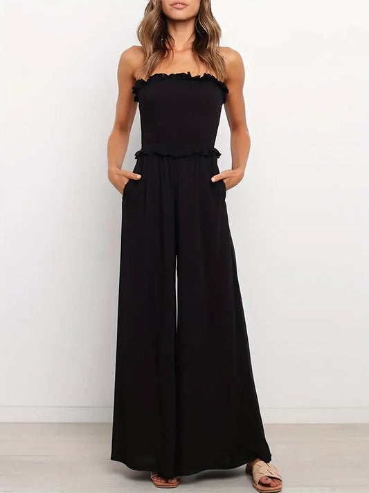 Joanna - Damski Elegancki Czarny Bandeau Kombinezon