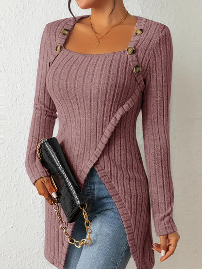 Natalia | Asymetryczny top damski z guzikami i prążkowaną strukturą