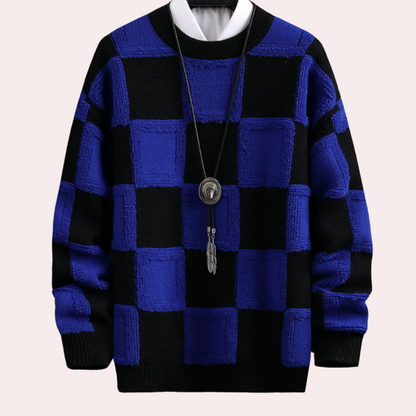 Rafał | Sweter męski w kratę z okrągłym dekoltem