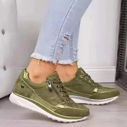 Sneakersy dla kobiet jesień błyszczące wygodne sztuczna skóra zamek z boku