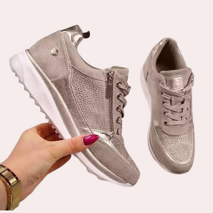 Julia | Błyszczące sneakersy damskie jesień z zamkiem