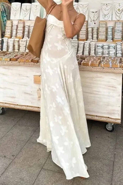 Sukienka Maxi BloomGrace z Koronkowym Wiązaniem i Kwiatowym Żakardem