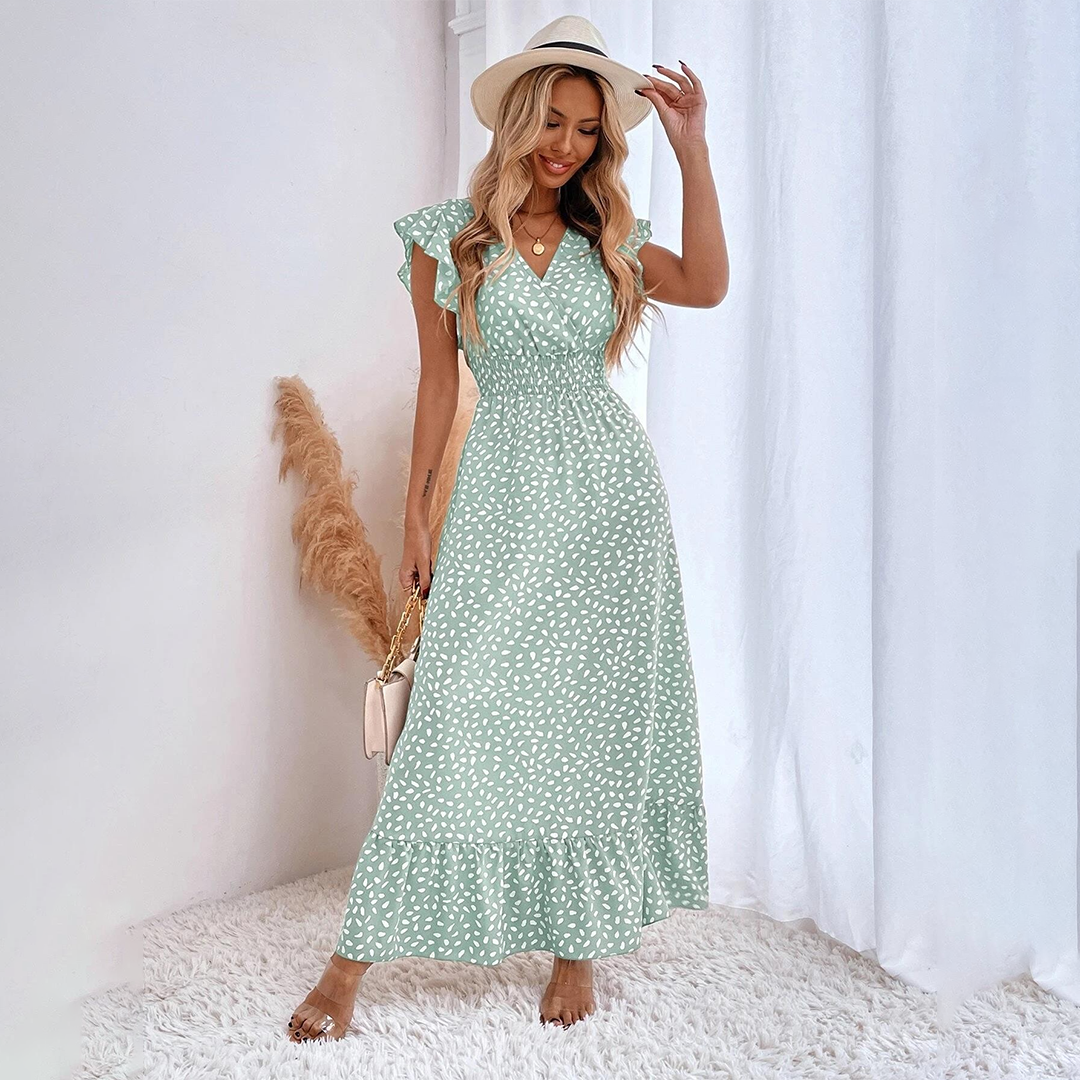 Monika - Letnia maxi sukienka z krótkim rękawem damska