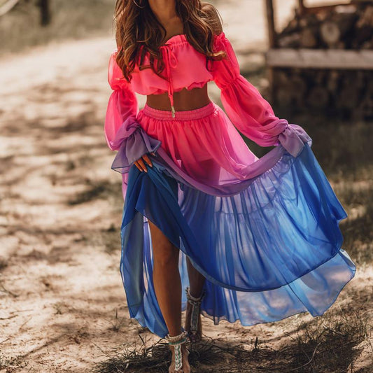 Natalia - Komplet damski - Off-shoulder top i długa spódnica
