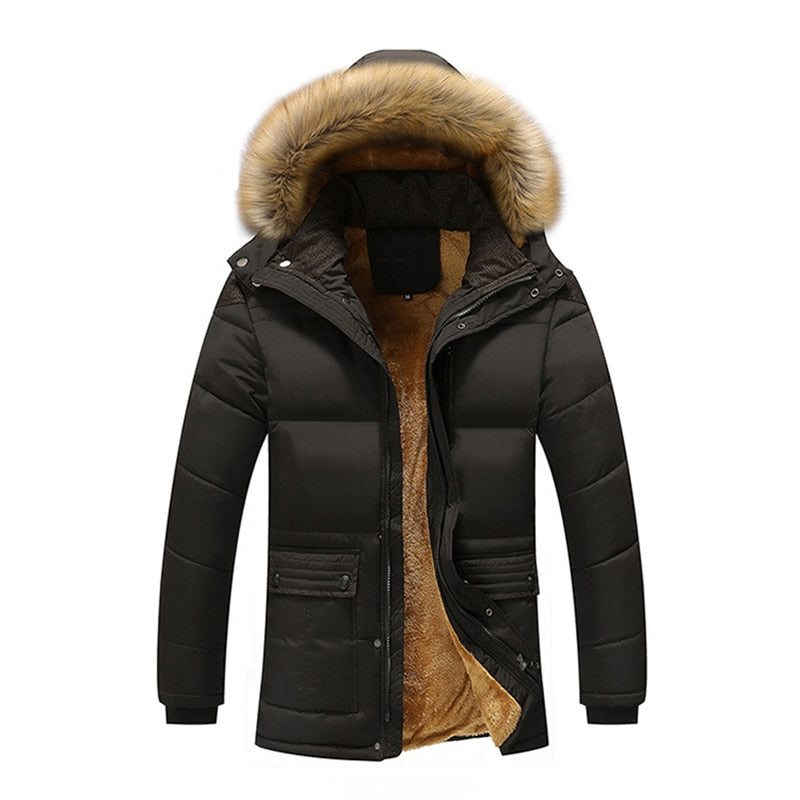 Lucjan | Kurtka zimowa męska z kapturem i futrzanym kołnierzem