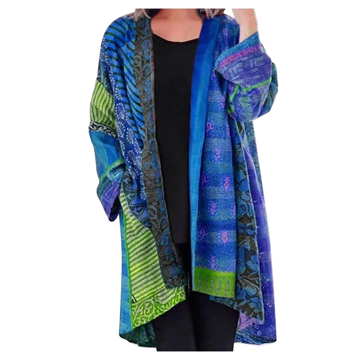 Noemi | Długi kardigan damski jesień patchwork