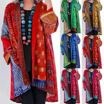 Noemi | Długi kardigan damski jesień patchwork