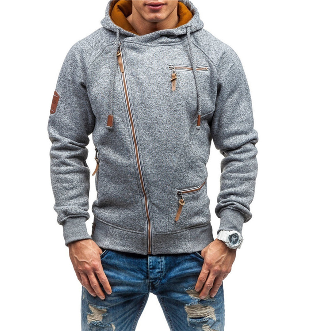Paul | Bluza męska jesień z kapturem i skośnym zamkiem