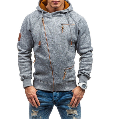 Paul | Bluza męska jesień z kapturem i skośnym zamkiem