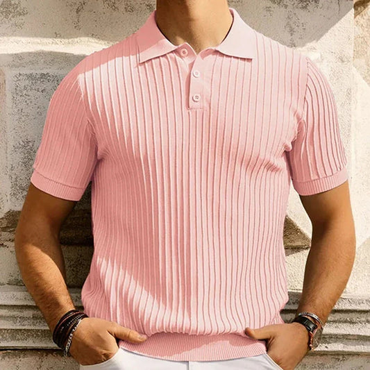 Koszulka polo męska prążkowana z krótkim rękawem, elegancki krój, wygodna i stylowa na co dzień