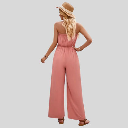 Aleksandra - Damski Off-Shoulder Kombinezon z Paskiem w Talii