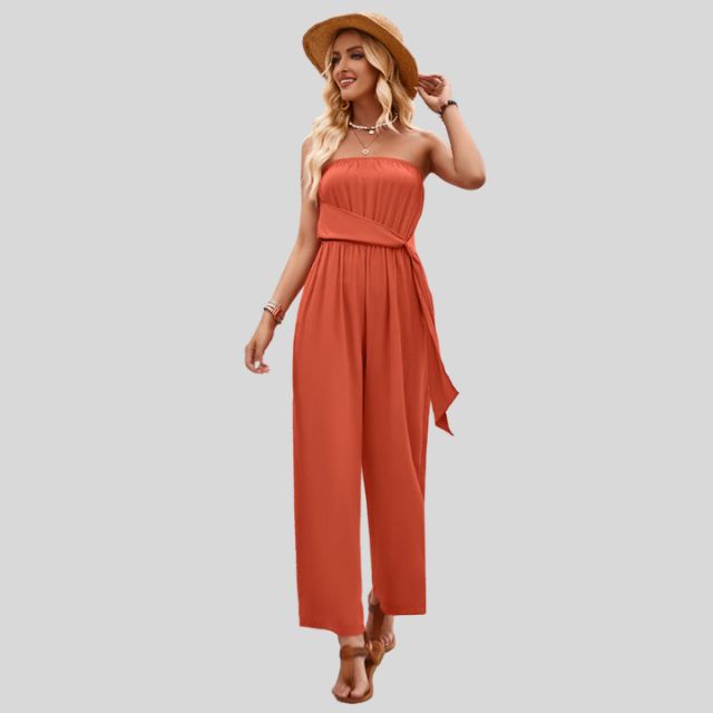Aleksandra - Damski Off-Shoulder Kombinezon z Paskiem w Talii