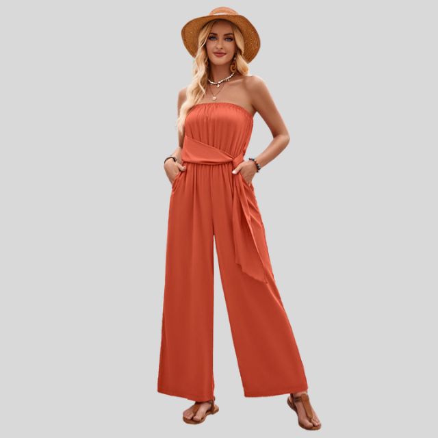 Aleksandra - Damski Off-Shoulder Kombinezon z Paskiem w Talii